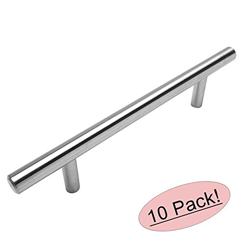 10 Pack - Cosmas 404-030SS True Solid Stainless Steel Construction 3/8 Inch Slim Line Euro Style Cabinet Hardware Bar Handle Pull - 3" Inch (76mm) Hole Centers