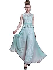 A-line Chiffon Lace   Sleeveless Ankle Length Prom Dress/Party Dress  With Rhinestones and Ruffles