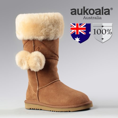 Aukoala Snow Boots Australia Sheepskin Warm Roman For Womens_Chestnut_Us Size 8 On Sale