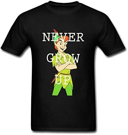 QITO Mens Disney Peter Pan Never Grow Up 100% Soft Cotton T Shirt Black XL