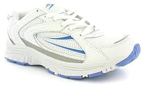 Womens White Lace Up Cheap Running Trainers - White/Light Blue - UK 3-9