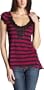 Self Esteem Junior's Striped Applique Tee,Very Berry,Medium