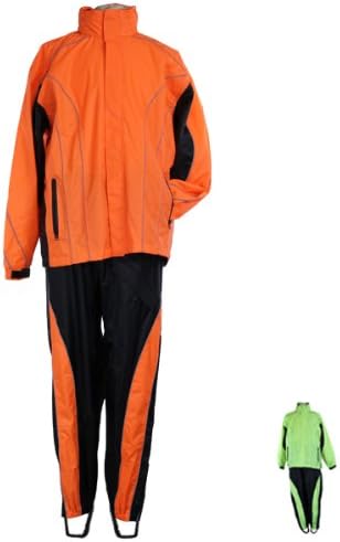 Men's Two Piece High Visibility Motorcycle Rain Suit L Hi-Viz Orange