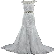 2015 Mermaid Cap Sleeves Sleeveless Tank Lace Crystal  Dress With a Sash 