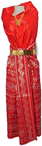 Thai Myanmar Red Silver Synthetic Silk Fabric Unstitched for Women Dress SE19