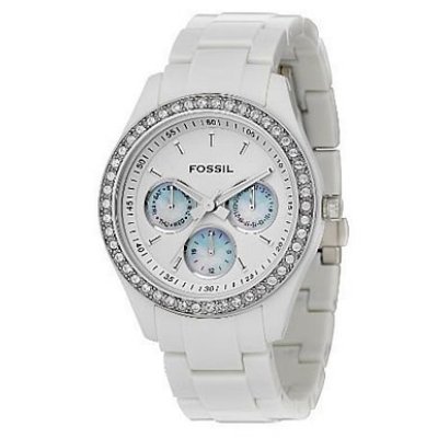 Best Price Fossil Quartz, Mother of Pearl Dial with White Silicone Bracelet - Women's Watch ES1967