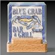 3-Dimensional glass Coaster set with wood holder ~ Blue Crab Bar and Grill ~ 4 Drink Coasters ~ code 353