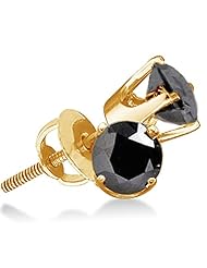 10K White Gold Large Prong Set Round Black Diamond Solitaire Stud Earrings with Screw Back Closure - (1.50 cttw)