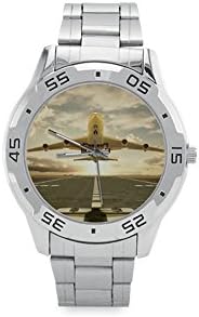 Cool Airplane Pattern Men's Stainless Steel Analog Watch,Watch Face Diameter: 1.5"