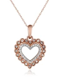 10k Pink Gold Heart Diamond 1/4 cttw Pendant Necklace, 18"