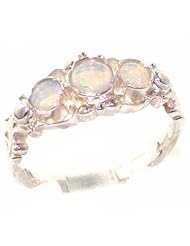 925 Solid Sterling Silver Natural Fiery Opal English Georgian style Trilogy Ring - Finger Sizes 4 to 12 Available