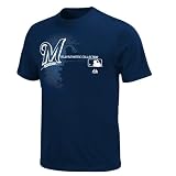 MLB Boys' Milwaukee Brewers Change Up Short Sleeve Basic Tee by Majestic (Athletic Navy, Medium)