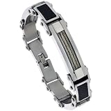 8 1/2 in. Gent's Stainless Steel Cable & Black Carbon Fiber Bracelet, 9/16 in. (15 mm) wide