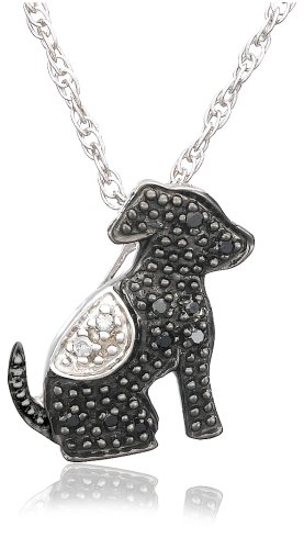 Sterling Silver Black and White Diamond Dog Pendant