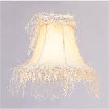 Bell Shaped Silk Chandelier Clip On Lamp Shades - Off White with Fringe and Clear Beads - B1458