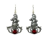 Surgical Steel Dangle Earrings Gothic Dragon Red Enamel Gem
