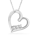 Platinum Plated Sterling Silver Round Diamond Three Stone Heart Pendant (0.03 cttw)