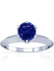 14K White Gold Round Cut Blue Sapphire Solitaire Ring (GIA Certificate)