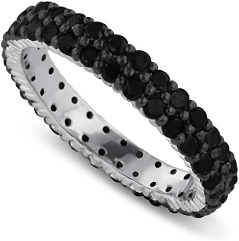 1 1/2ct Black Diamond Double Row Eternity Band Crafted In Solid Sterling Silver