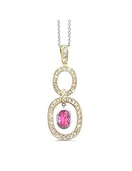 Trio Oval Diamond Pendant In 18K Yellow Gold With A 0.90 ct. Genuine Pink Tourmaline Center Stone.