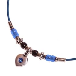 Blue Heart Beaded Girls Pendant Necklace Fashion Jewelry -- Made In USA