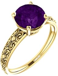 18K Yellow Gold 8.00mm Round Cut Chatham Created Alexandrite Ring -- LIFETIME WARRANTY