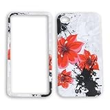 Apple iPhone 4 – 4S (AT&T/Verizon/Sprint) Red Hibiscuses and Black Splashes on White iPhone 4 Hard Case/Cover/Faceplate/Snap On/Housing/Protector