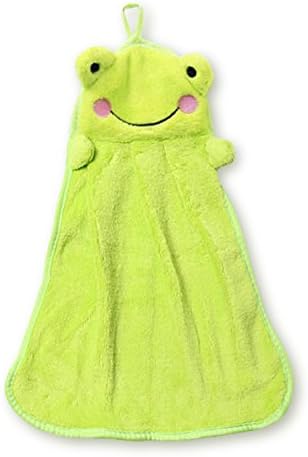 Wow Kitchen - Adorable Hanging Hand Towels - Coral Fleece Fingertip Towels For Kids, Green Froggy