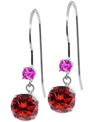 1.26 Ct Round Cognac Red Diamond Pink Sapphire 14K White Gold Earrings