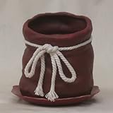 インテリアポット ビスケット ロープラウンド 18cm レッド 皿付 ／植木鉢