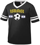 Israel Flags International Soccer Style V-Neck T-shirt, Israeli National Pride Mens Ringer Shirt