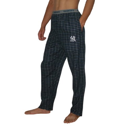 Mens MLB New York Yankees Plaid Cotton Thermal Sleepwear / Pajama Pants - Dark Blue (Size: S)