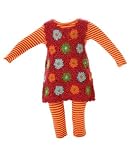 : Mimi & Maggie 3pc Orange Stripe Shirt and Crochet Jumper with Orange Stripe Leggings