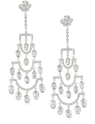 CZ by Kenneth Jay Lane "Classic Cubic Zirconia" Rhodium-Plated Oval Cut Chandelier Earrings