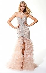 Sexy Beaded Lace Slit Crystals Crystal Applique Chiffon/Taffeta/Tulle Evening Dress/Wedding Party Dress 