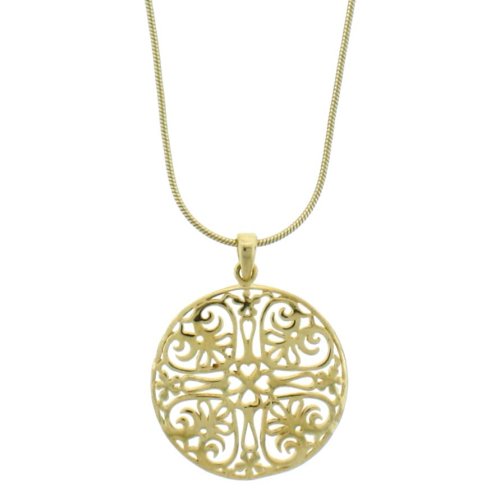 18k Yellow Gold Overlay Sterling Silver Filigree Circle Pendant