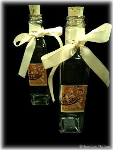 Set 2 Orange Stamp Glass Cruet Bottles Jars Oil Vinegar