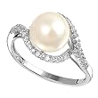 Sterling Silver w/ CZ Ring - 2mm Band Width - 12mm Face Height - Size: 5-10 - Mother of Pearl / Clear CZ Sterling Silver w/ CZ Ring - 2mm Band Width - 12mm Face Height - Size: 5-10 - Mother of Pearl / Clear CZ