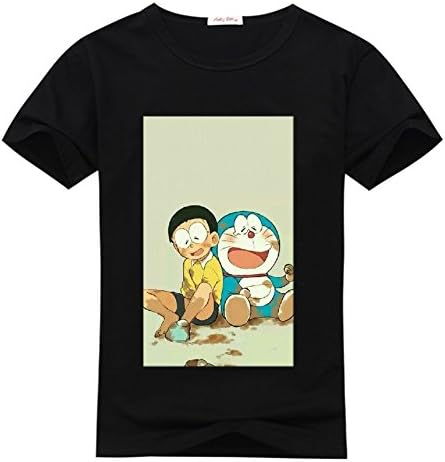 Skullflowers Mens T-Shirt Nobita and Doraemon Large Black