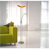 Standfluter/ Stehleuchte ” Baya” in Edelstahl Finish mit rot-orangem Glas und Dimmer