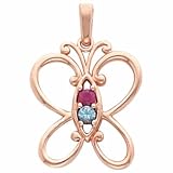 14K Rose Gold Butterfly Mothers Pendant - 2 Gemstone -- YOU CHOOSE THE COLORS!