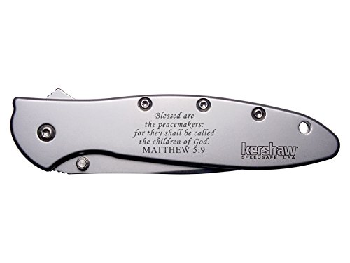 Bible MATTHEW 5 9 engraved Kershaw Leek 1660 Ken Onion design Folding Speedsafe Pocket Knife by NDZ Performance
