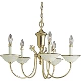 Progress Lighting P4134-10 Five-Light Chandelier with Satin-Etched Bobeches, Polished Brass