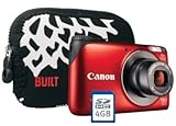 Canon PowerShot A2200 14.1MP Digital Camera Deluxe Kit Bundle Red 4GB Memory Card & Built Case Included