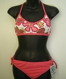 String tie side pink designer halter bikini. Size 12/14