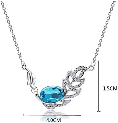 Women Girl Austria Plantain leaf bing Crystal pendant necklace,40-45CM,Light Blue