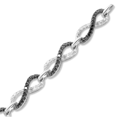 10k White Gold Black and White Diamond Infinity Bracelet (1 1/2 cttw), 7