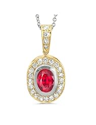 Vintage Oval Shaped Diamond Pendant With An Oval Center Stone In 18K Yellow Gold With A 1.06 ct. Genuine Ruby Center Stone.