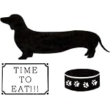 Dog, Food Dish and Food Sign Silhouette Temporary Removable Wall Stickers, Black