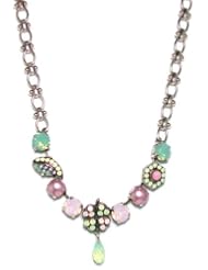 Mariana Spirit of Design Antique Silver Plated "Morning Glory" Collection Swarovski Crystal and Fancy Link Necklace in Pacific Opal, Pink Opal and Pink Pearl